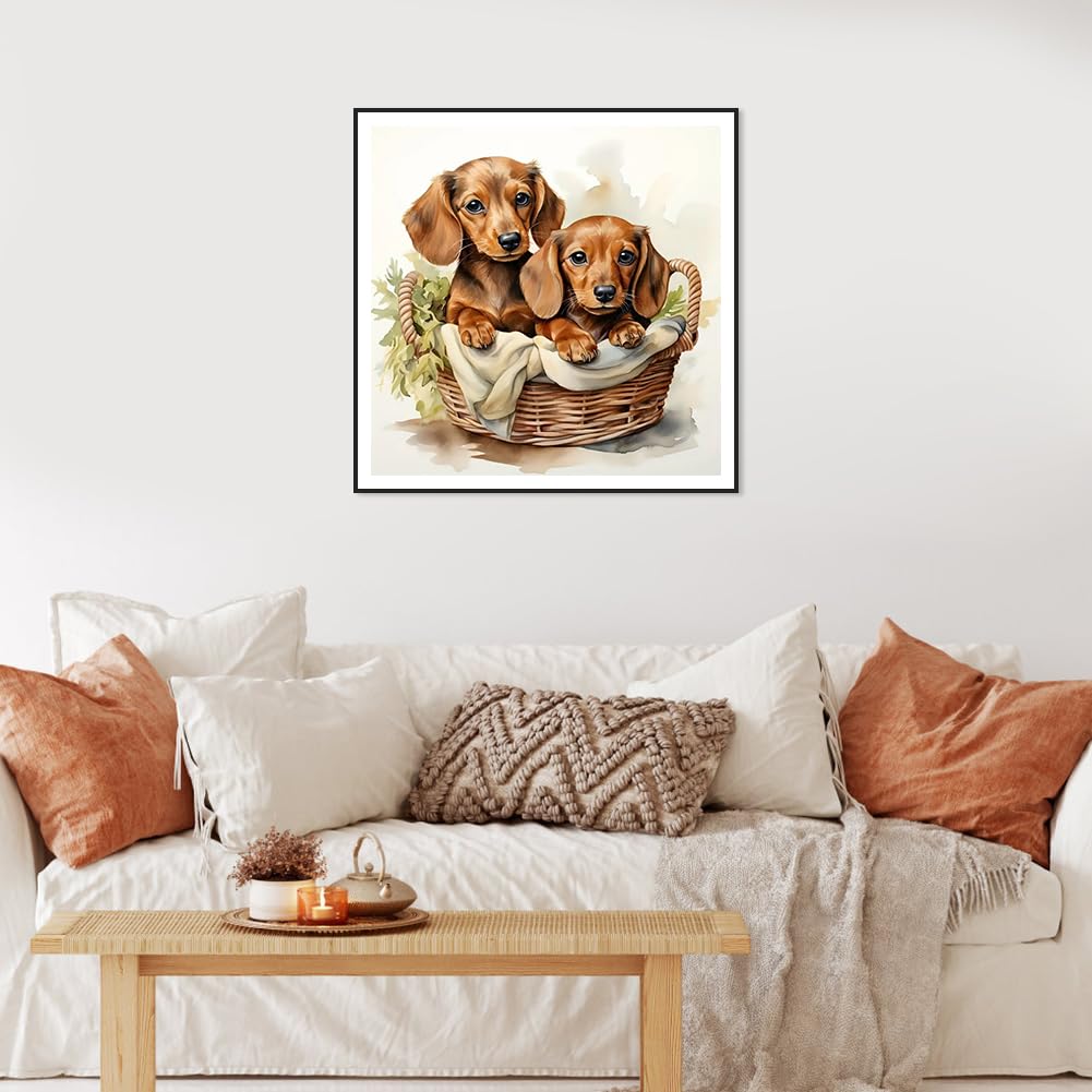 SJUTOUCI Dachshund Diamond Painting Kits for Adults, Dog Diamond Art Kits for Beginners, 5D DIY Diamond Dot Art, Full Drill Gem Craft for Home Decor 12x12 inch SJUTOUCI