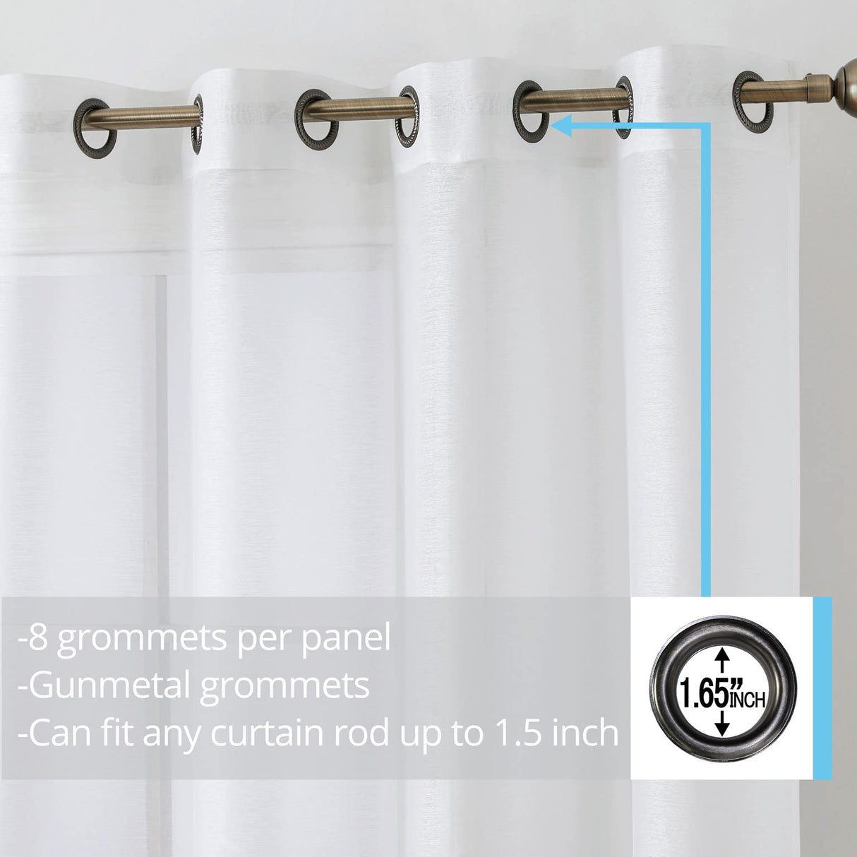 HLC.ME 2 Piece Semi Sheer Voile Window Treatment Curtain Grommet Panels for Bedroom (54" W x 108" L, White) HLC.ME