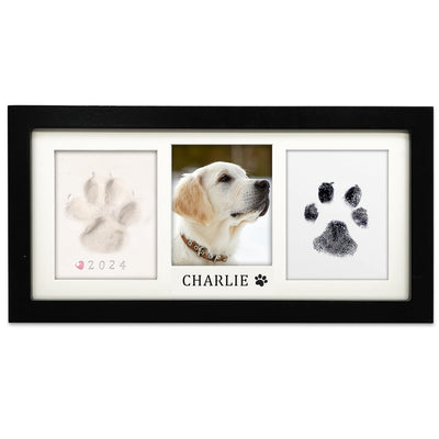 MYPAWLETS Paw Print Frame Kit,Dog/Cat Paw Print Kit,Soft Pawprint Clay&Clean Touch Ink Pad,Pet Paw Print Impression Kit with Customization Tool,Wooden Pet Memorial Frame,DIY Dog Lover Gifts-Black