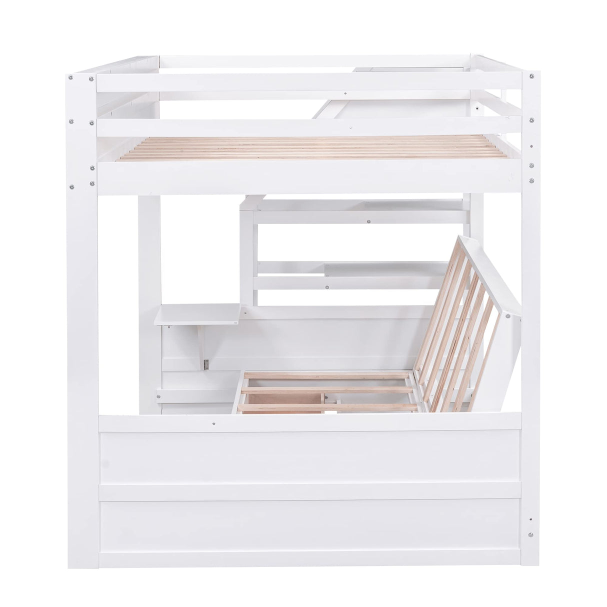 Harper & Bright Designs Full Over Full/Futon Bunk Beds with Stairs, Built-in Shelf, and 3 Drawers, Bottom Bed can be Converted into Daybed, Solid Wood Bunk Bed Frame (White) Harper & Bright Designs