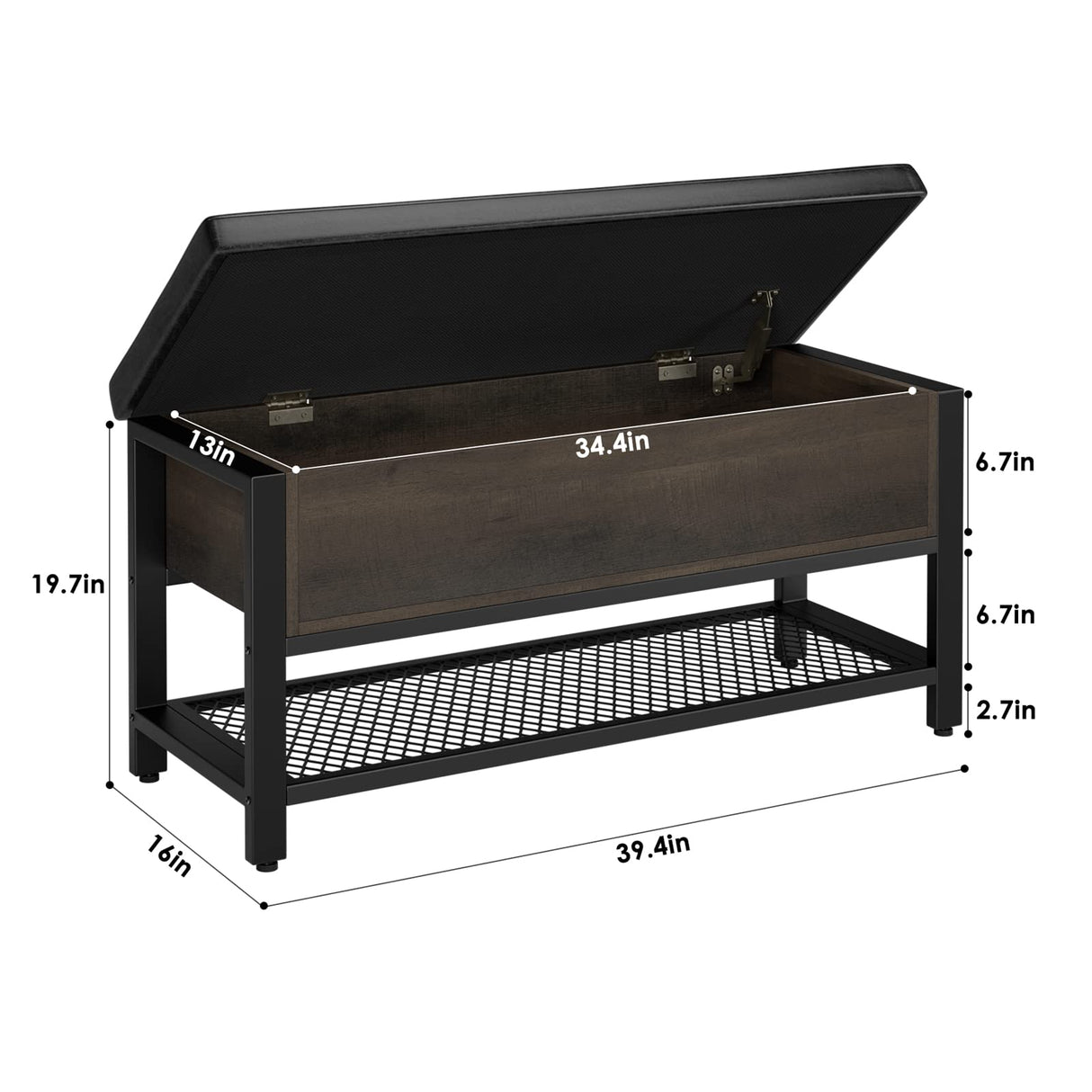 HOSTACK Storage Bench, Entryway Shoe Bench with Flip-Open Storage Box, End of Bed Ottoman Bench with Storage Shelf and Padded Seat for Bedroom, Hallway, Dark Brown HOSTACK