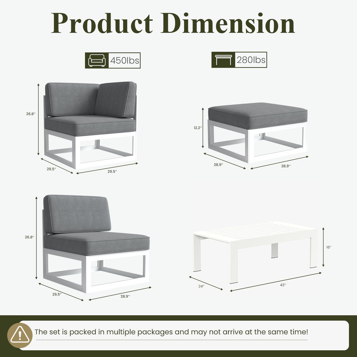 LayinSun 11 Pieces Modern Aluminum Patio Furniture Set with Coffee Table, Outdoor Modular Sectional Conversation Set L-Shaped Sofa for Backyard LayinSun