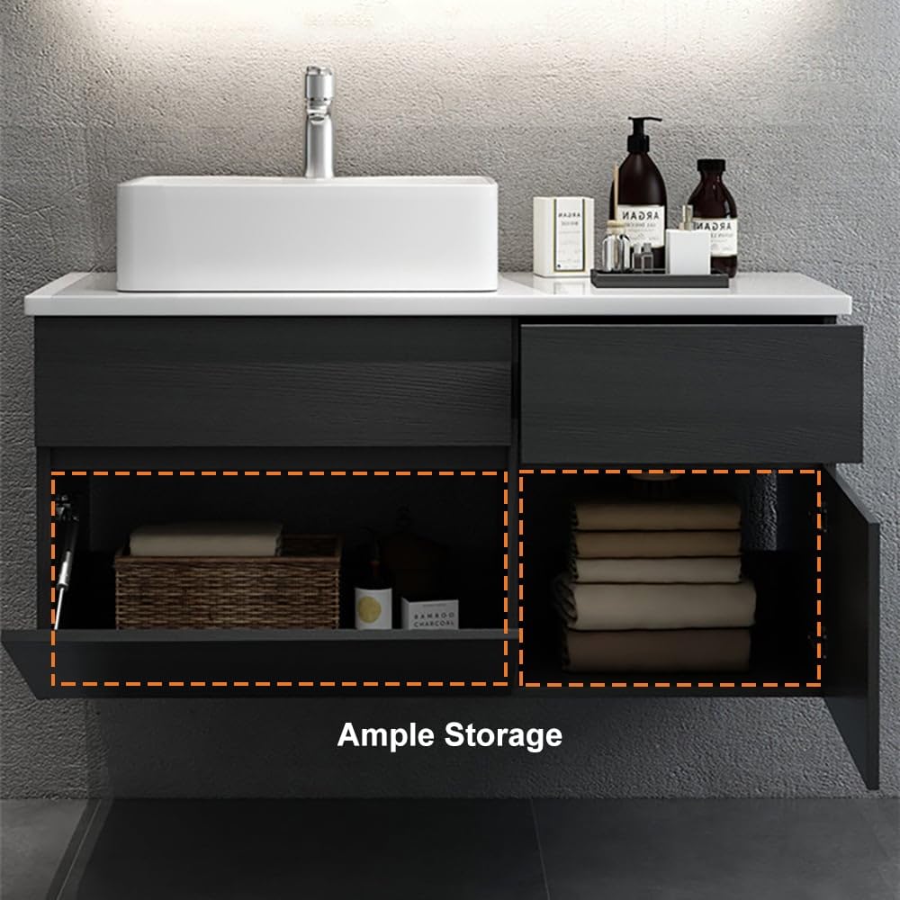 Weibath 31'' Bathroom Vanity Floating Bathroom Sink Cabinet with Ceramic Vessel Sink Black & White Wall Mounted Floating Vanity Weibath