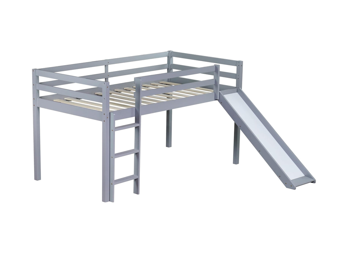 PVWIIK Twin Loft Bed with Slide for Boys and Girls,Toddler Loft beds with Safety Rails & Ladder,Save Space Design for Kids, Teens, Girls, Boys, No Box Spring Needed, Grey PVWIIK