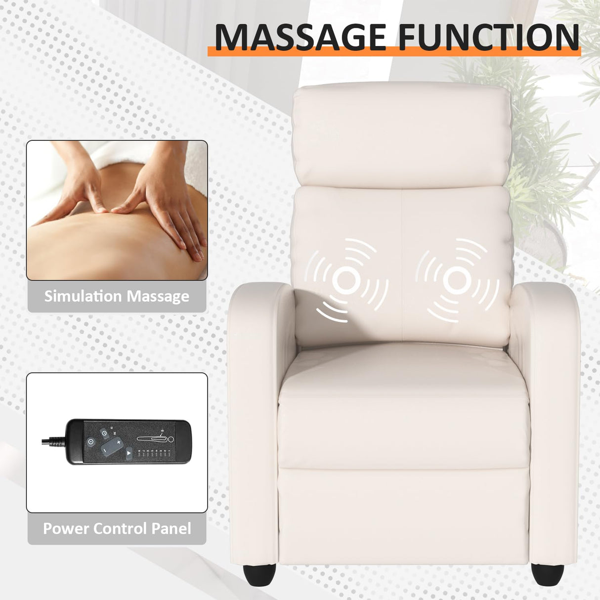 Massage Recliner Chair, Single Sofa Chair with Remote Control, Chair Recliner, Lazy Boy Recliner Chair, Living Room Recliners with Pu Leather Padded Seat Backrest, Recliner Chairs for Adults, Beige MKDLUFEI