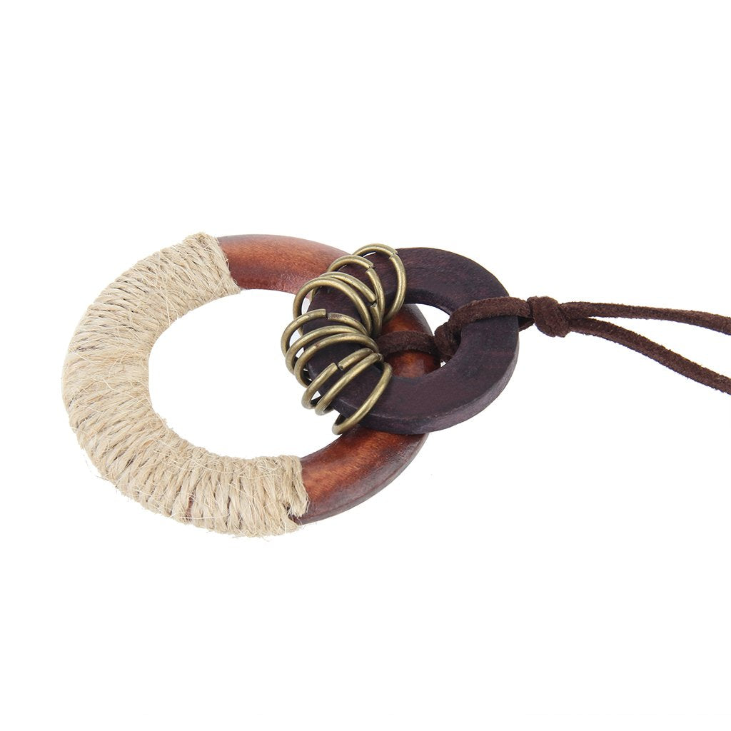 GelConnie Womens Pendant Necklace Wood Handmade Jewelry Leather Necklace Long Rope Sweater Necklace for Woman GelConnie