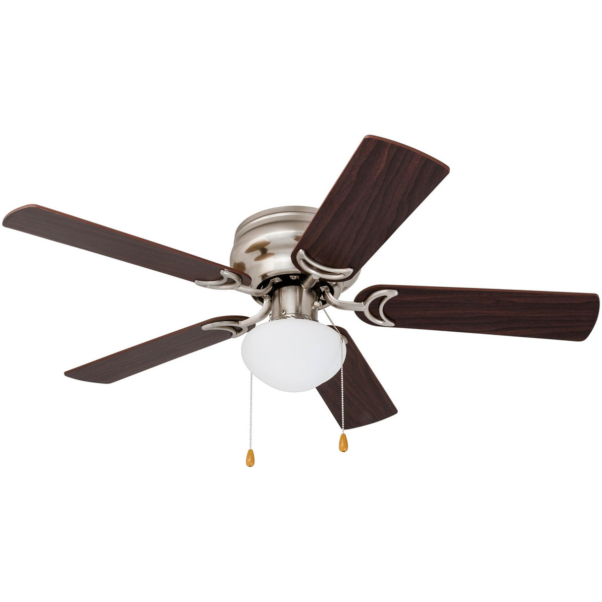 Prominence Home Alvina Traditional 42 Inch Ceiling Fan with Light, LED Flush Mount Ceiling Fan, Indoor Fan with 5 Blades, Walnut Brown and Maple Brown Blade Finish Options, Satin Nickel (80029-01) Prominence Home
