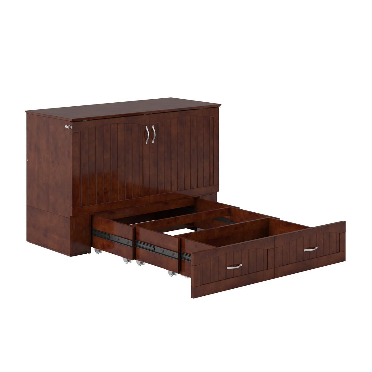 AFI, Southampton Murphy Bed Chest Full with 6" Mattress, Built-in USB Charger & Storage Drawer, Walnut AFI
