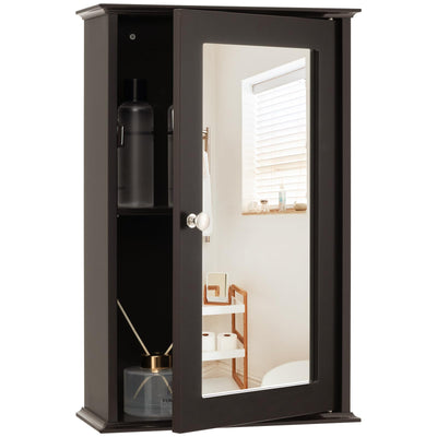 LOKO Bathroom Medicine Cabinet with Mirror, Wall Mounted Storage Cabinet with Single Mirrored Door and Adjustable Shelf for Bathroom, Living Room or Entryway, 13.5 x 6 x 21 inches (Brown)