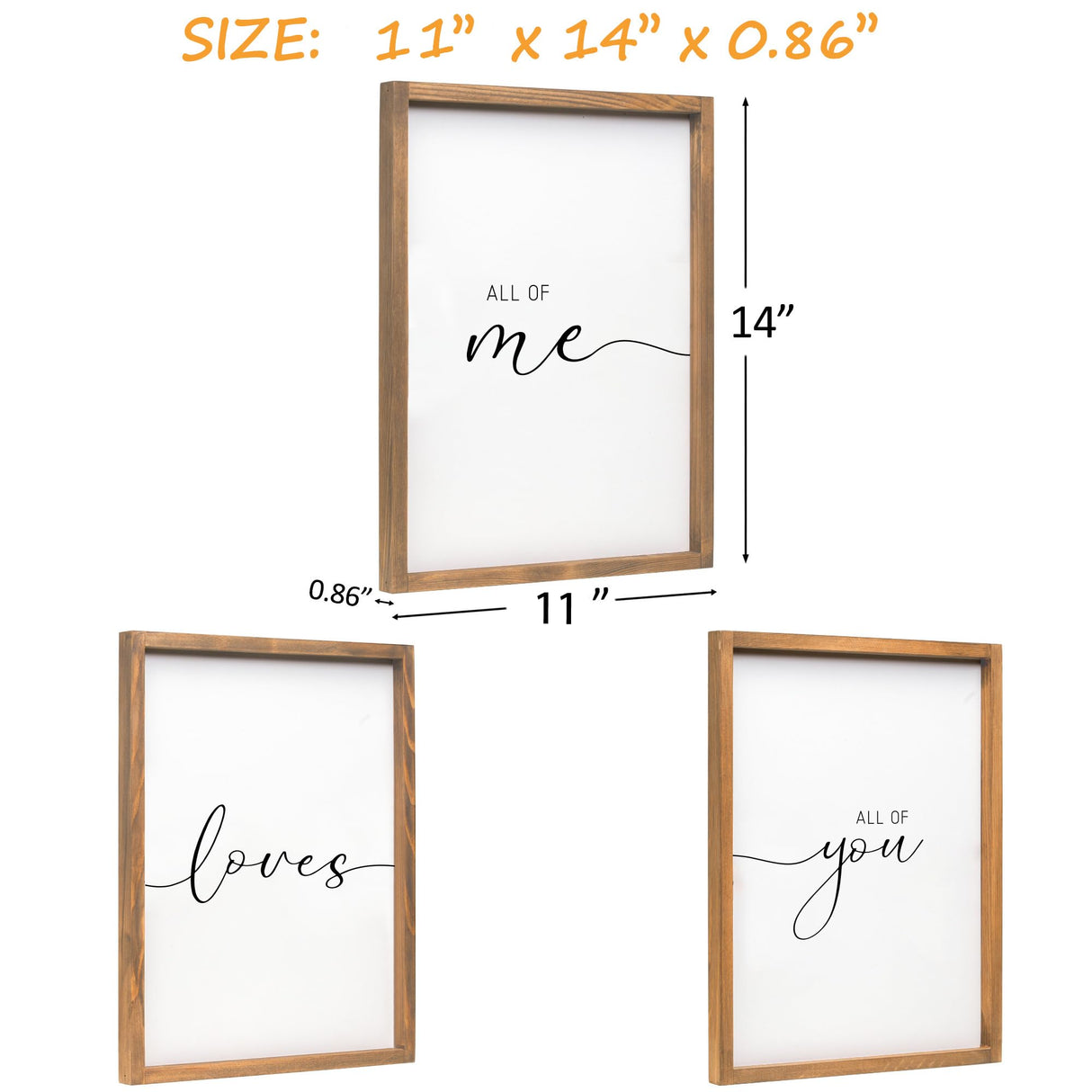 Set of 3 Framed Farmhouse All of Me Loves All of You Sign 11x14” Above Bed Wall Decor for Bedroom Decor Wall Art Wood Signs (11x14", Brown) Houmury