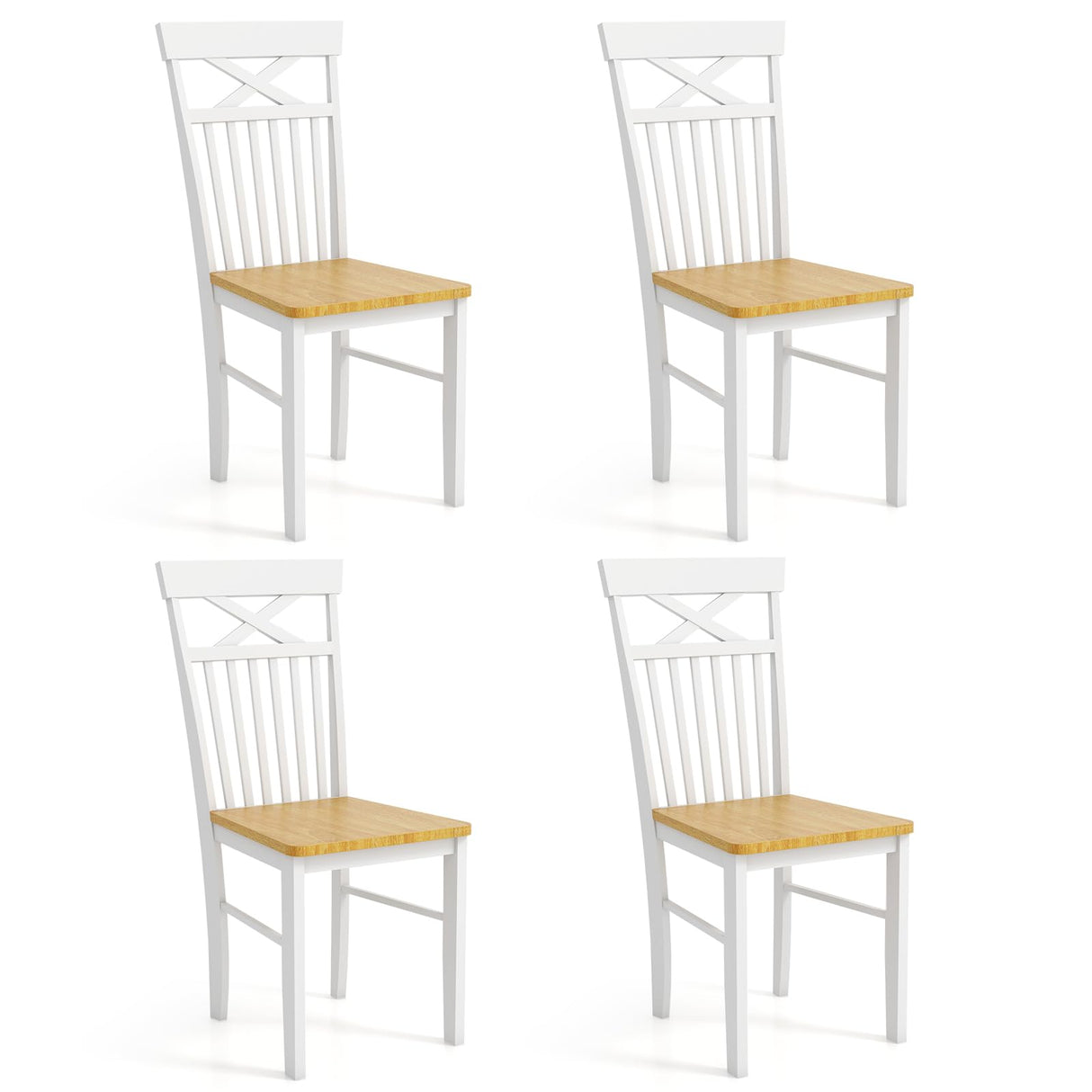 Giantex Wooden Dining Chairs Set of 4, Kitchen Chairs w/Rubber Wood Frame, High & Curved Slatted Backrest, Modern Armless Chairs, Farmhouse Accent Side Chairs for Dining Room Living Room Giantex