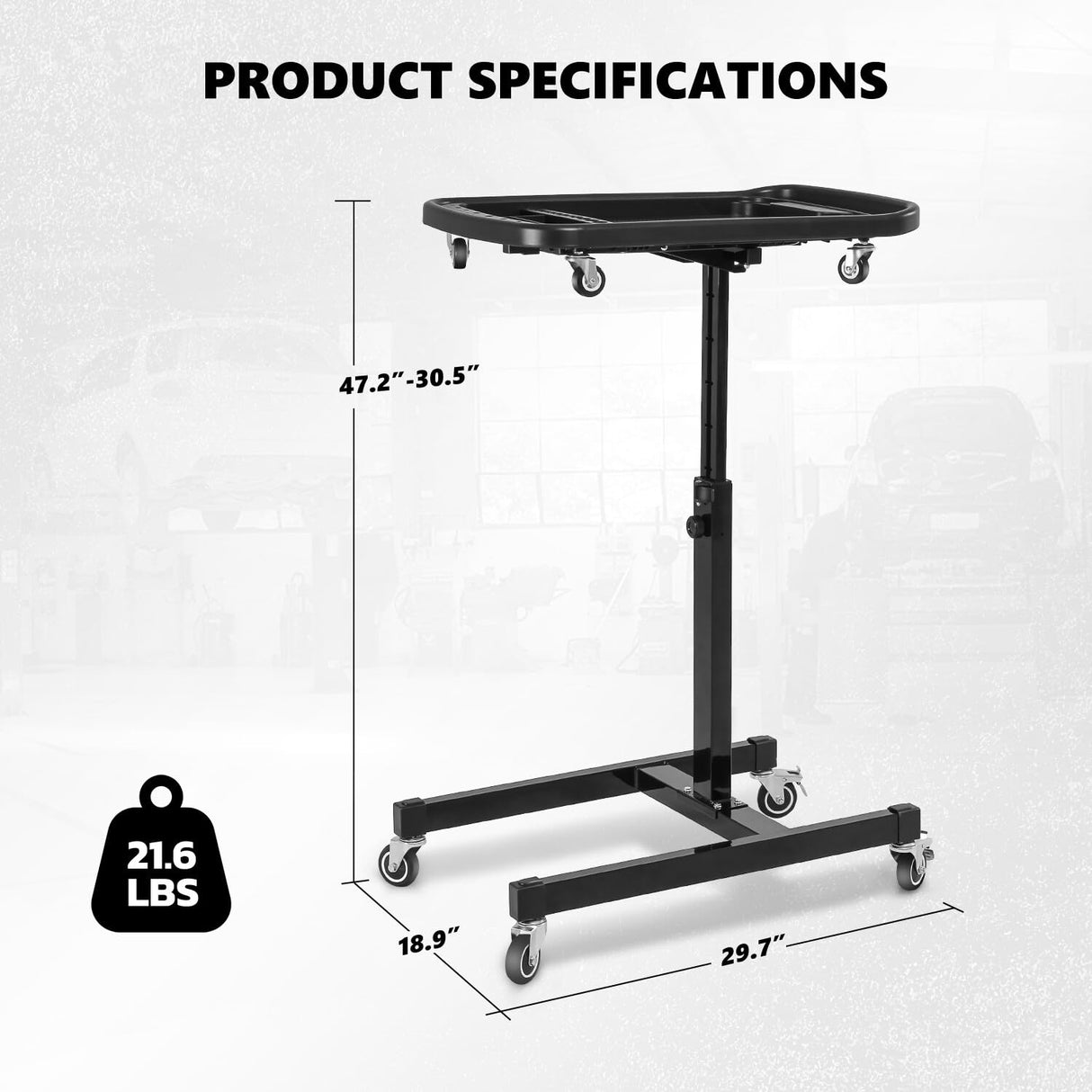 DNA MOTORING 2 in 1 Working Table - Adjustable Height 30.5'' to 47.2'', Rolling Part Tray with 4 Rollers, Portable Work Bench with 2 Brake Wheels, DNA MOTORING