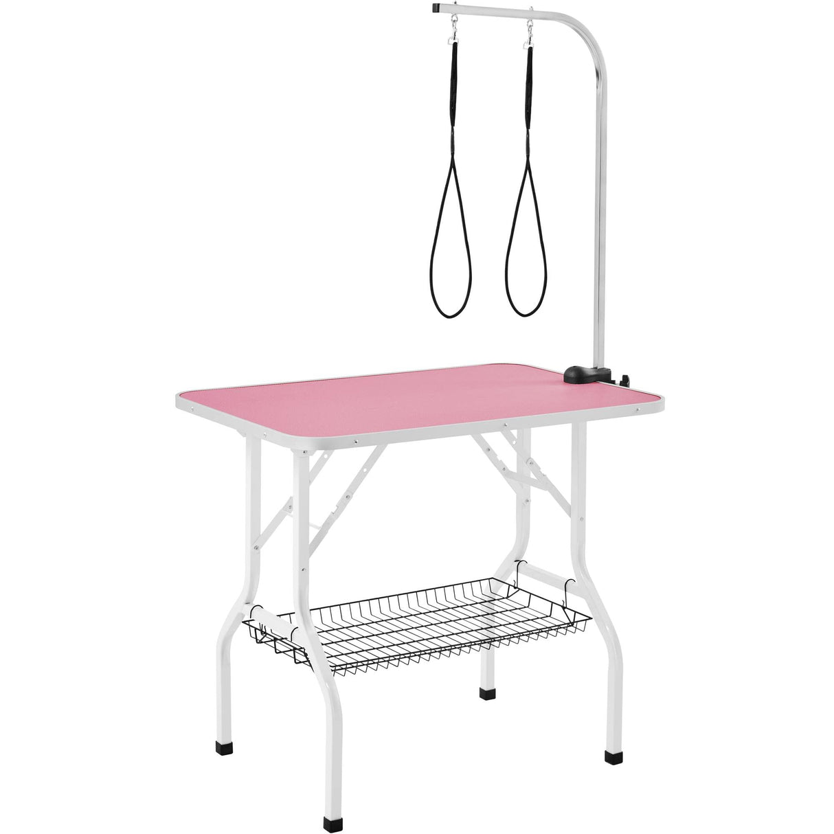 Yaheetech 36'' Dog Grooming Table, Adjustable Pet Foldable Grooming Table w/Double Loops/Mesh Tray Maximum Capacity Up to 220lbs, Pink Yaheetech