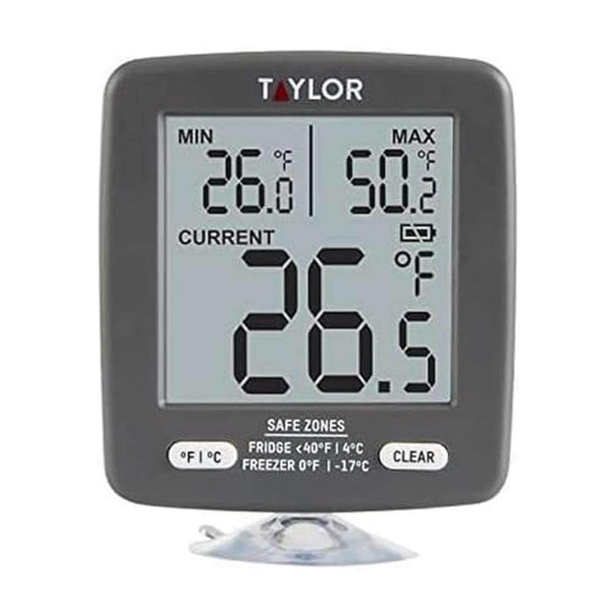 Taylor LCD Display Digital Kitchen Refrigerator/Freezer Kitchen Thermometer Min/Max on Display, 2 inch display, Gray, 1 Count (Pack of 1) Taylor