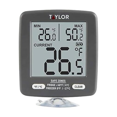 Taylor LCD Display Digital Kitchen Refrigerator/Freezer Kitchen Thermometer Min/Max on Display, 2 inch display, Gray, 1 Count (Pack of 1)