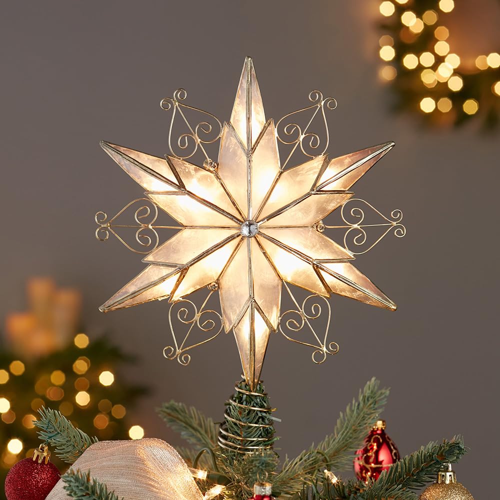 Kurt Adler UL3110 10-Light 6-Point Capiz Star Treetop With Scroll Design Kurt S. Adler
