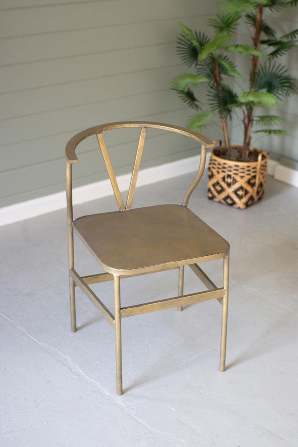 KALALOU CLL2437 Antique Brass Finish Metal Wishbone Chair KALALOU