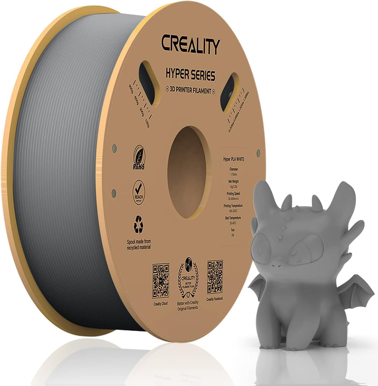 Official Creality Hyper PLA Filament 1.75mm, High Speed PLA 30-600mm/s 3D Printer Filament, Dimensional Accuracy +/-0.02mm, Fit Most FDM 3D Printers, 1KG(2.2lbs) Spool Gray Creality