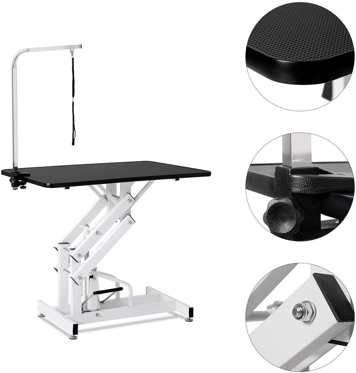 Afqxf Hydraulic Dog Grooming Table Heavy Duty for Small/Medium/Large Dogs, Pet Grooming Table with Adjustable Overhead Arm and Noose, Height Adjustable 21''-36'', 42.5''/ Black Afqxf