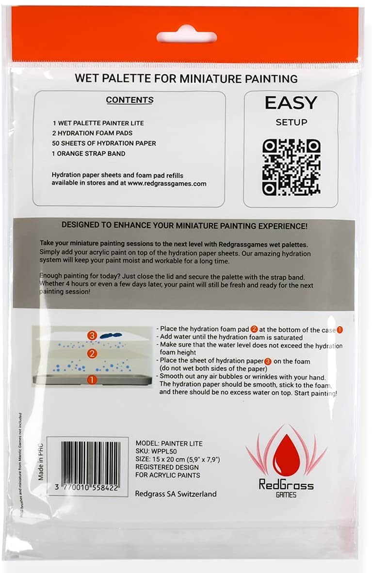 Redgrassgames Everlasting Wet Palette for Miniature Painting and Acrylic Paints - Painter Lite 8.9" - Keeps Paint Fresh, Approved by Pro Painters - Painting Palette with Lid, Seal, 50 Sheets, 2 Foams Redgrassgames