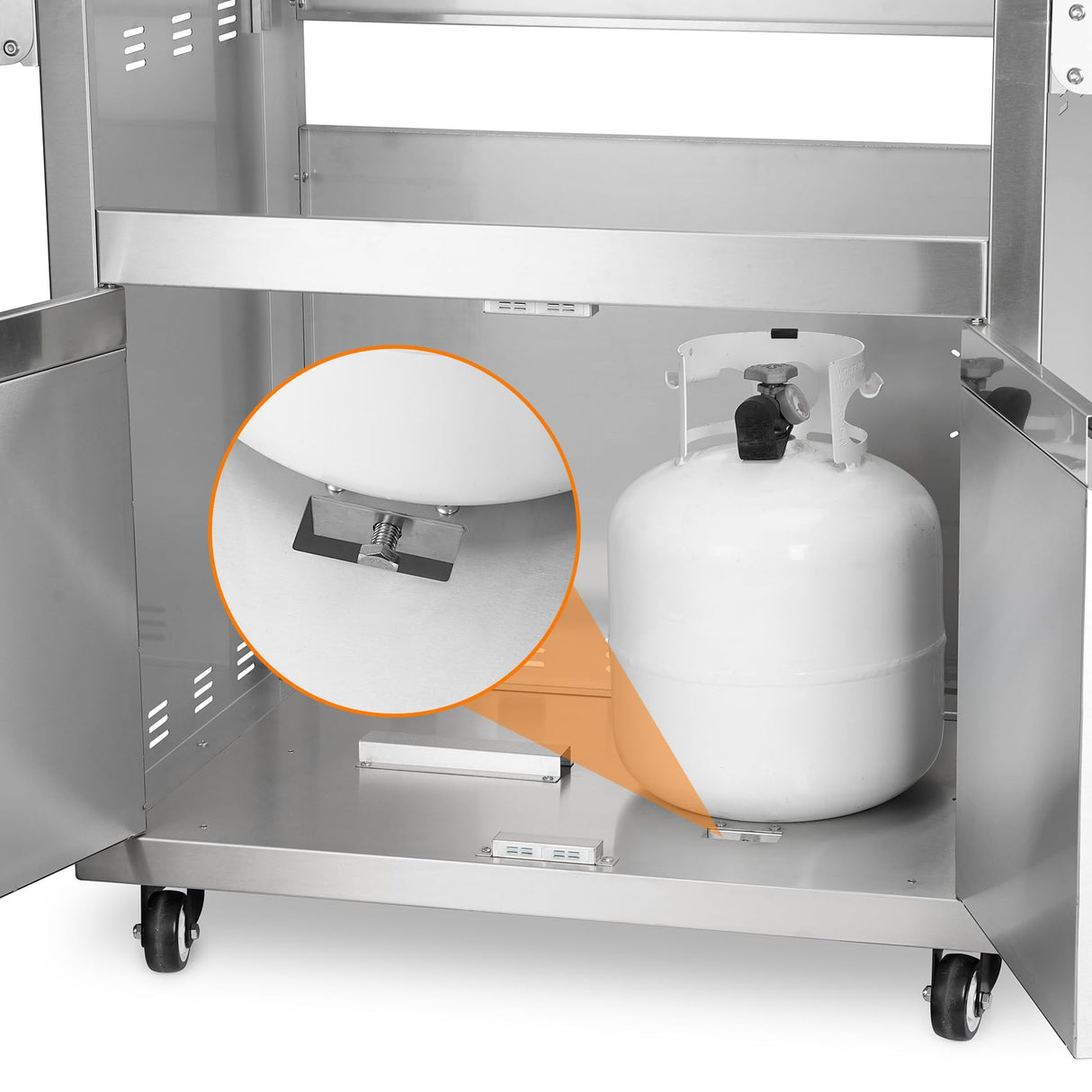 Stainless Steel Grill Cart for Hygrill 5-Burner Built-in Gas Grill, Outdoor Kitchen Island with Foldable Side Shelves and Storage Cabinet Stanbroil