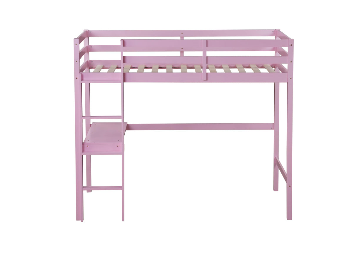 Bellemave Twin Loft Bed with Desk,Loft Bed for Kids, Boys, Girls,Wooden Loft Bed Frame,Built in Desk and Ladder, Pink(Rubber Wood) Bellemave
