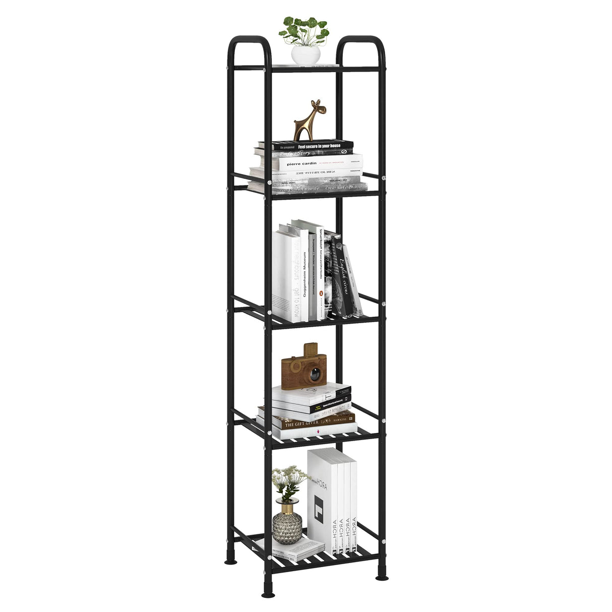 JSB 5 Tier Narrow Bathroom Shelving Unit, Kitchen Storage Rack Organizer Metal Corner Shelf for Living Room Laundry Pantry (Matte Black, 5 Tier) JSB