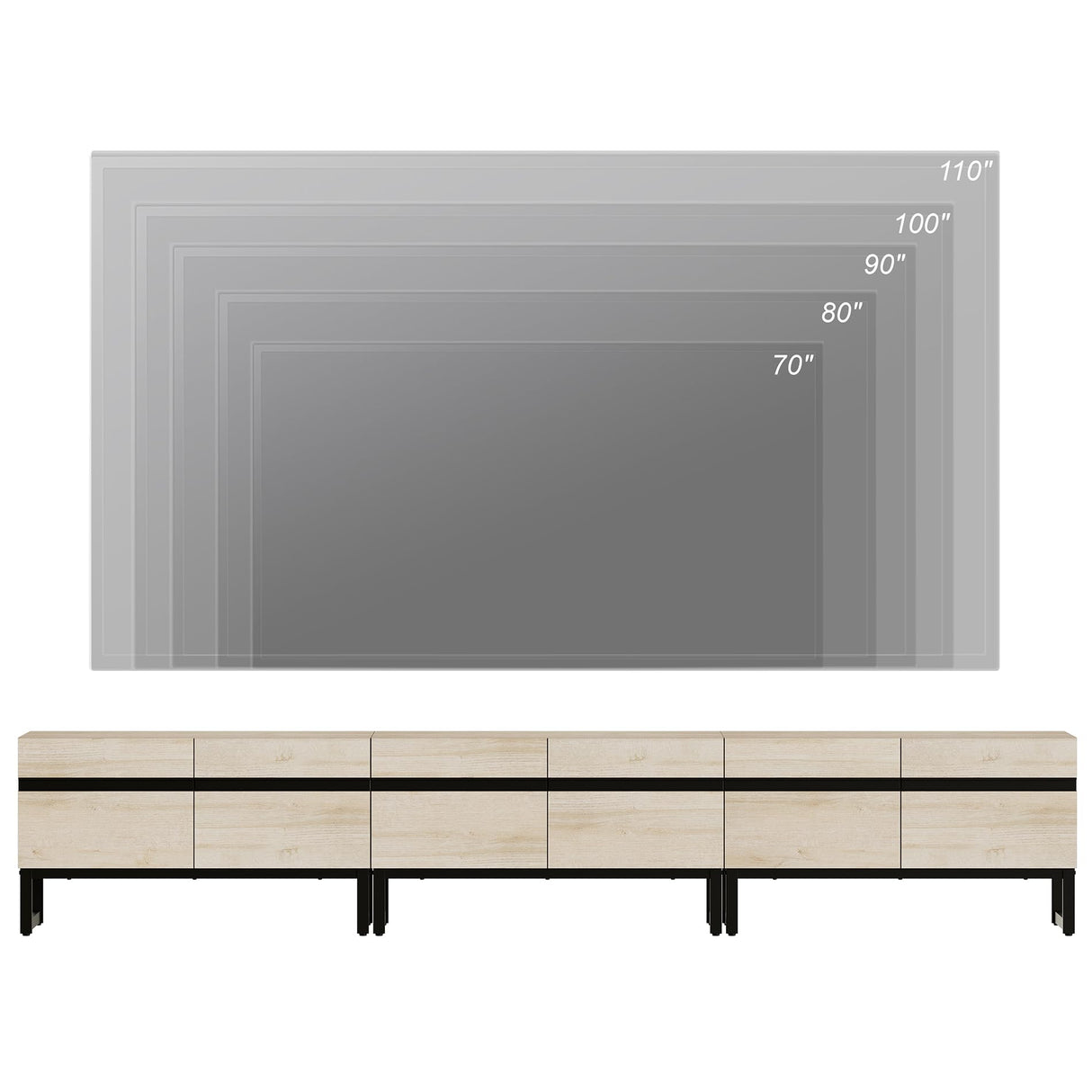 WAMPAT Modern TV Stand with Storage Cabinets for 110 Inch TV, Wood TV Entertainment Center TV Media Console Table with Metal Leg for Living Room,Light Oak WAMPAT