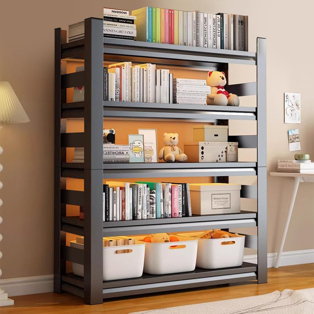 Office Shelf Organizer/Home Book Shelves/Metal Garage Shelving Unit, 5 Tiers, 3000 lbs Weight Capacity, Adjustable, Freestanding for Living Room/Garage/Basement Black (35.4" W*15.8" D*72" H) BEESTMUEBLE
