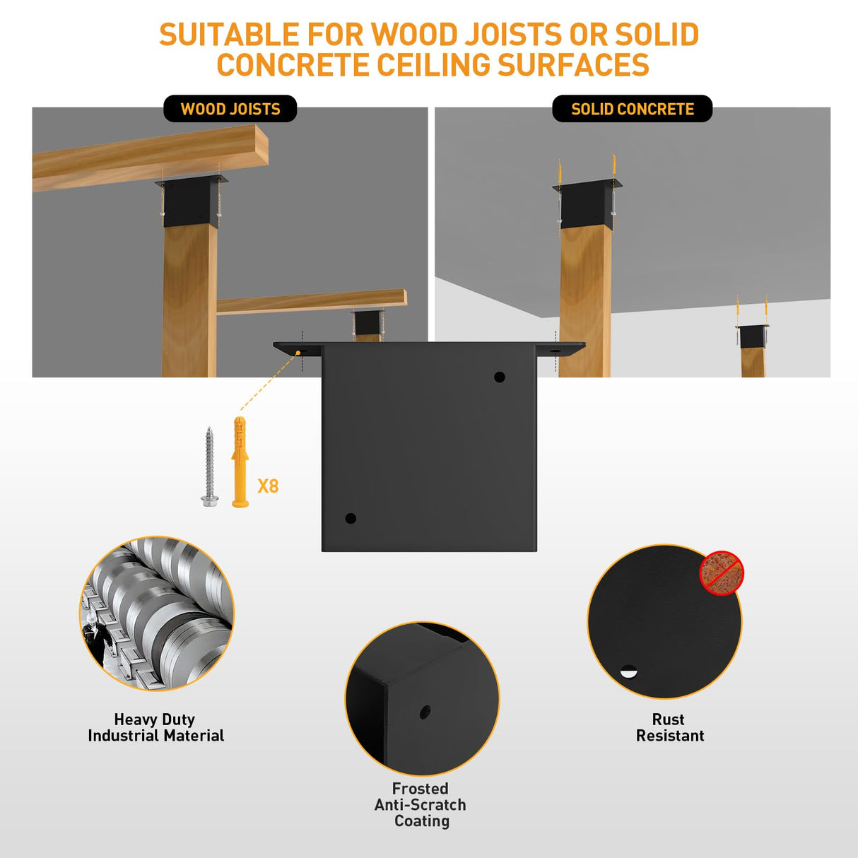 GOOCORREC Heavy Duty Overhead Garage Storage Rack Kit for 2x4 Wood (Actual 1.5"x3.5") - DIY Ceiling Storage System, 500 lbs Capacity, Easy Install, Metal Brackets (Black) GOOCORREC