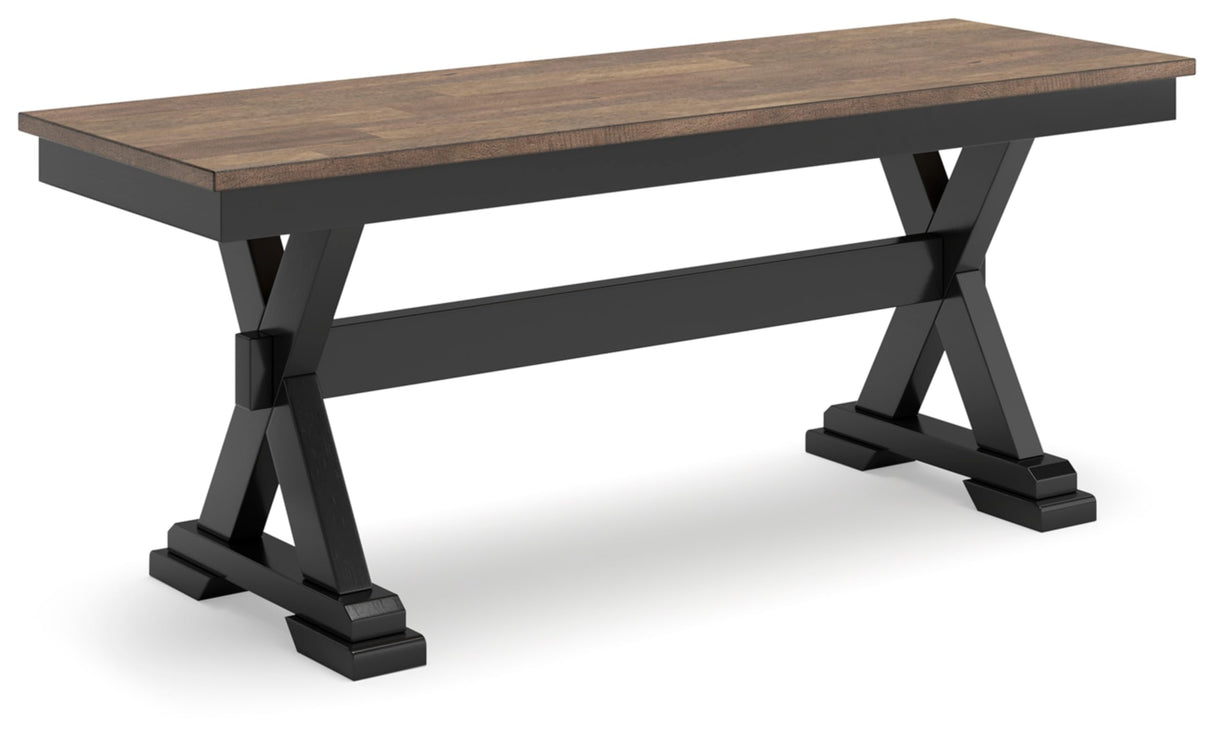 Signature Design by Ashley Wildenauer 50" Dining Bench, 48" W x 16" D x 19" H, Dark Brown & Black Signature Design by Ashley