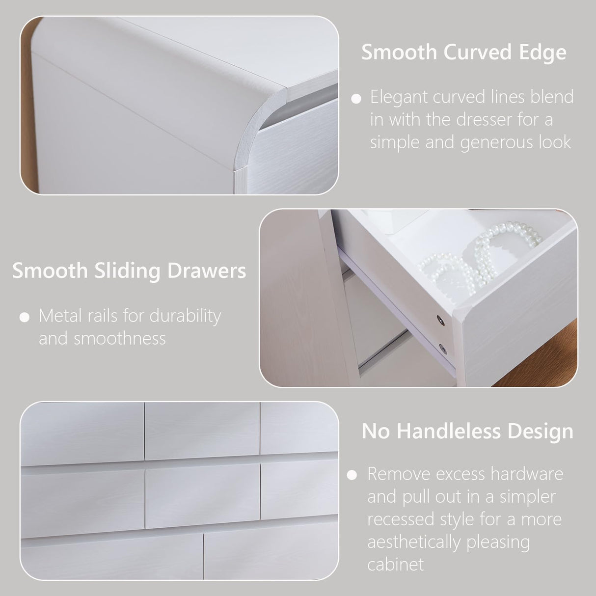 Aitjunz Modern 8 Drawers Dresser for Bedroom, 55" Wide Dressers & Chest of Drawers w/Curved Profile Design, Wood Mid Century Storage Dressers Organizer for Bedroom, Living Room, White Aitjunz