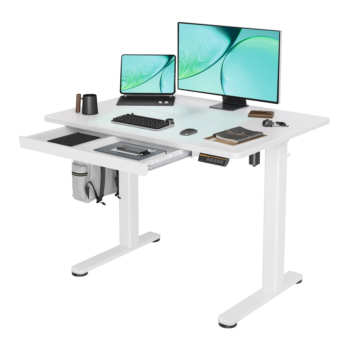 Claiks Standing Desk with Drawers, Stand Up Electric Standing Desk Adjustable Height, Sit Stand Desk Computer Workstation, 40 Inch, White Claiks