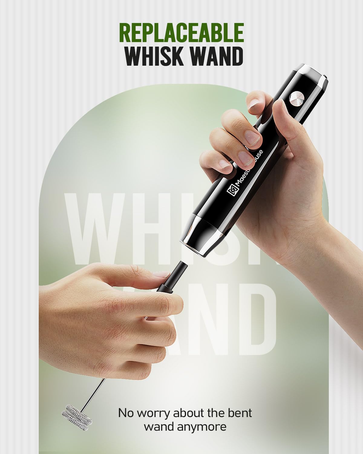 Maestri House Rechargeable Milk Frother with Stand, Handheld Electric Foam Maker Waterproof Detachable Stainless Steel Whisk Drink Mixer Foamer for Lattes, Cappuccino Maestri House