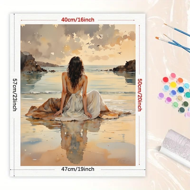 Beach Sunset Lady Paint by Numbers Kit for Adults - DIY Woman with Flowing Dress Painting on Canvas 16x20in, Frameless Acrylic Paint Set, Relaxing Artwork for Wall Decor or Present Share Young