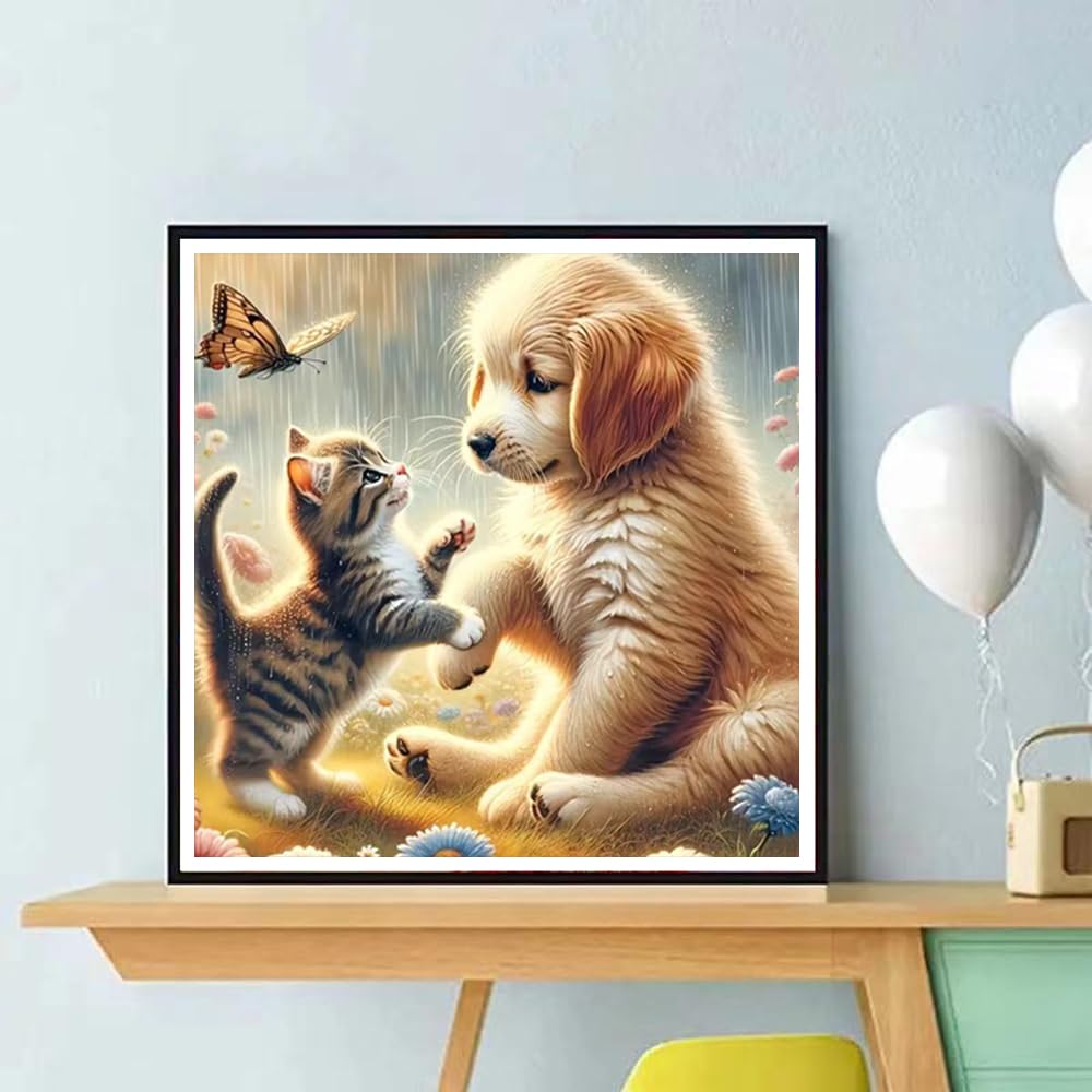 ZQEATRY 5D Diamond Painting Kits for Adults,Butterfly Diamond Art Kits for Beginners,DIY Dog with Cat Plays Diamond Dots Gem Art with Painting Kits for Adults Home Wall Decor 12 X 12 Inch ZQEATRY