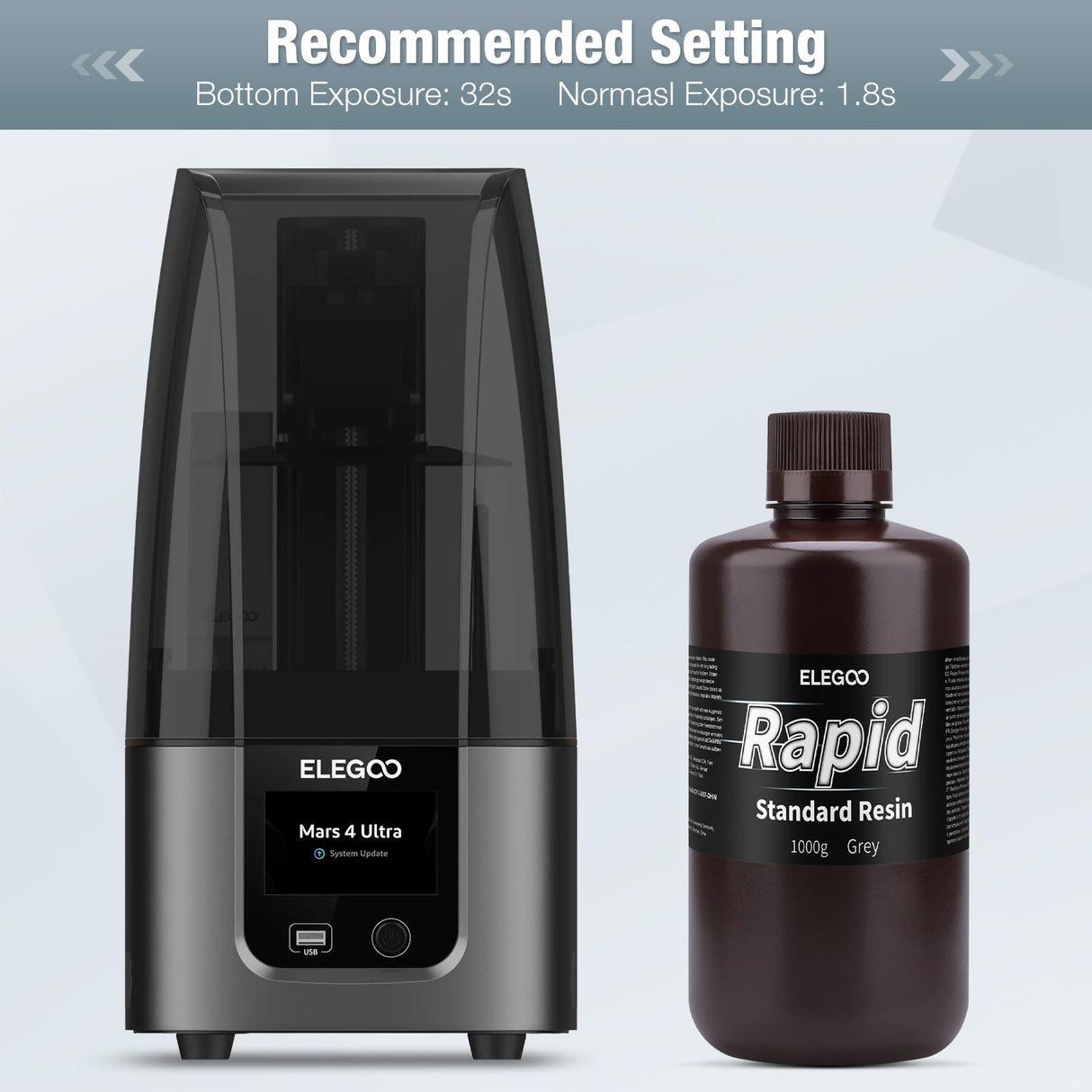 ELEGOO Rapid Standard Resin 3D Printer Resin 405nm Fast Curing High Precision Low Odor Especially for ELEGOO Saturn 3 Ultra and Mars 4 Ultra Grey 1000G Deeplee