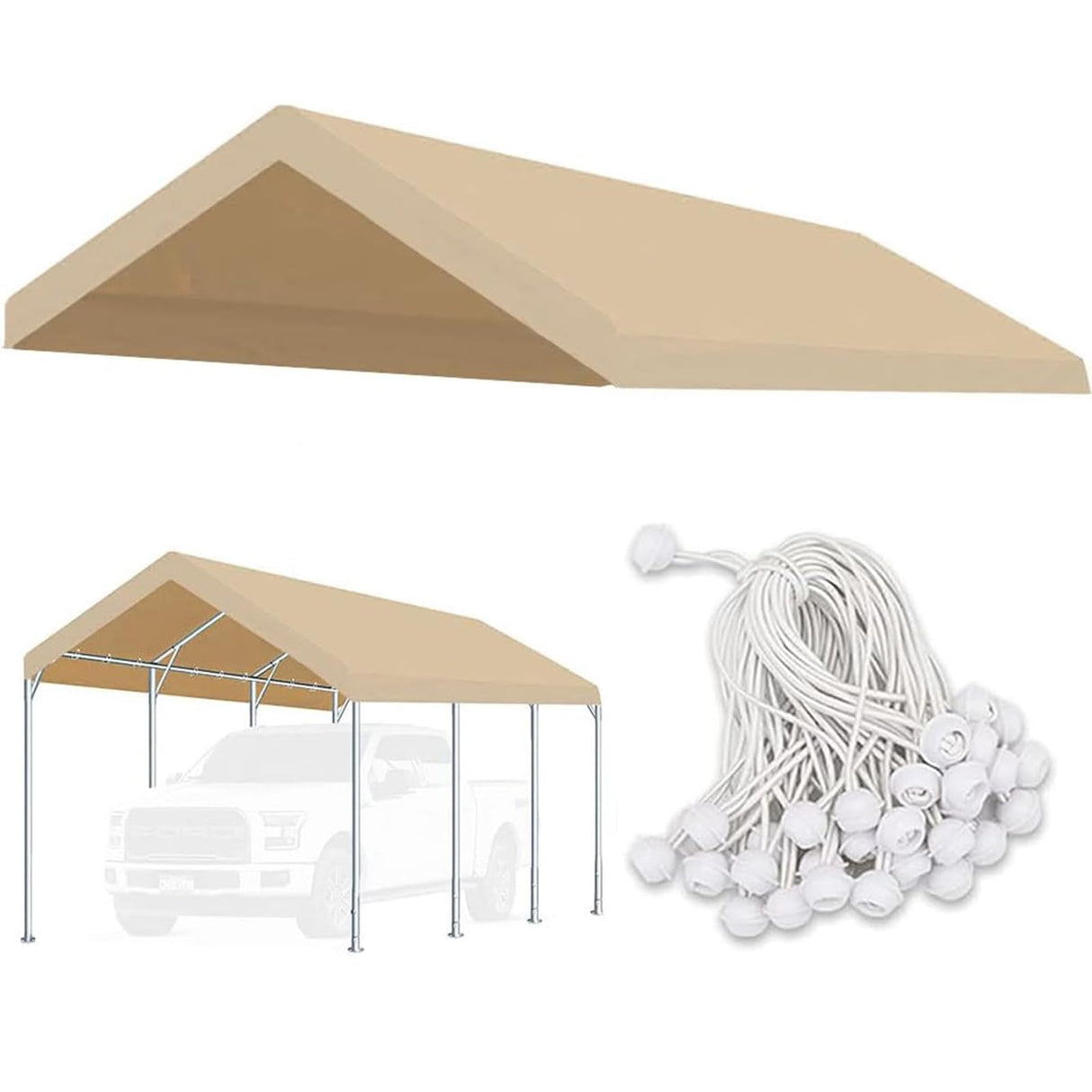 FORALEBEN Carport Replacement Canopy Cover for 10' x 20' Car Tent Top Garage Shelter Cover Tarp with Ball Bungees (Only Top Cover, Frame Not Include) Ginger FORALEBEN