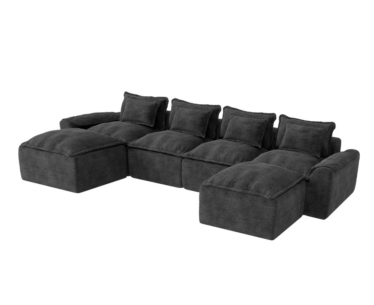 Hobestluk 152" Cloud Modular Sectional Couch 4-Seater Sofa with Ottomans U Shaped Couch Deep Seat Sofa with Removable Cover for Living Room (Dark Grey, 4-Seater Sofa with Two Ottomans) Hobestluk