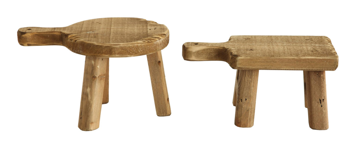 Creative Co-Op Small Wood Pedestal with Handle Creative Co-Op