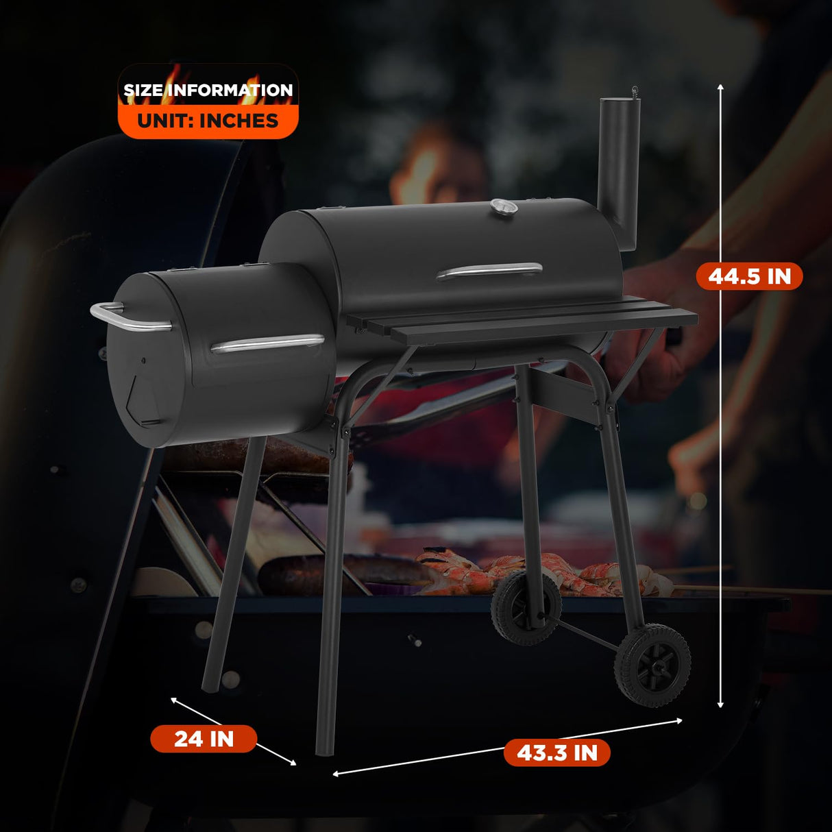 43-inch Charcoal Outdoor BBQ Grill - Portable Camping Grill for 6-10 People, Offset Smoker, Braised Roast, Patio and Backyard Picnic Grill PayLessHere