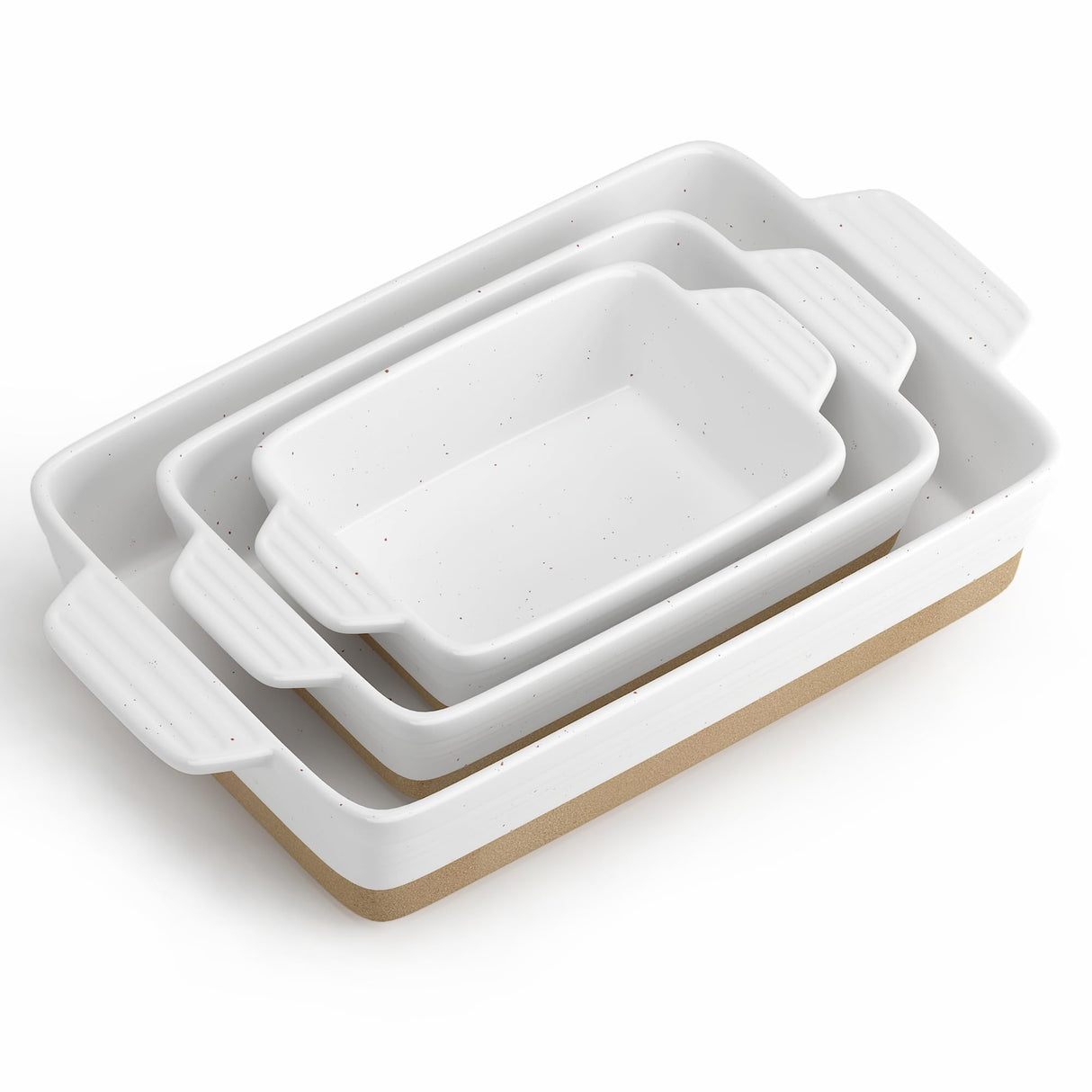 YMASINS Ceramic Baking Dish, Casserole Dishes for Oven, Extra Deep Lasagna Pans with Handles, Rectangular Bakeware Set of 3 from Oven to Table, Easy to Clean, 14.7 x 8.7 x 3 Inches, White YMASINS