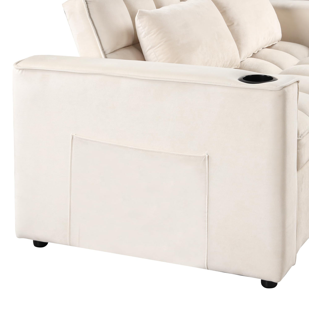 Merax 55.3" Loveseat with Pull Out Bed, Convertible Velvet Sleeper Sofa Bed with Cup Holder & USB Port, 2 Pillows, and Adjustable Backrest for Living Room or Apartments, Cream White Merax