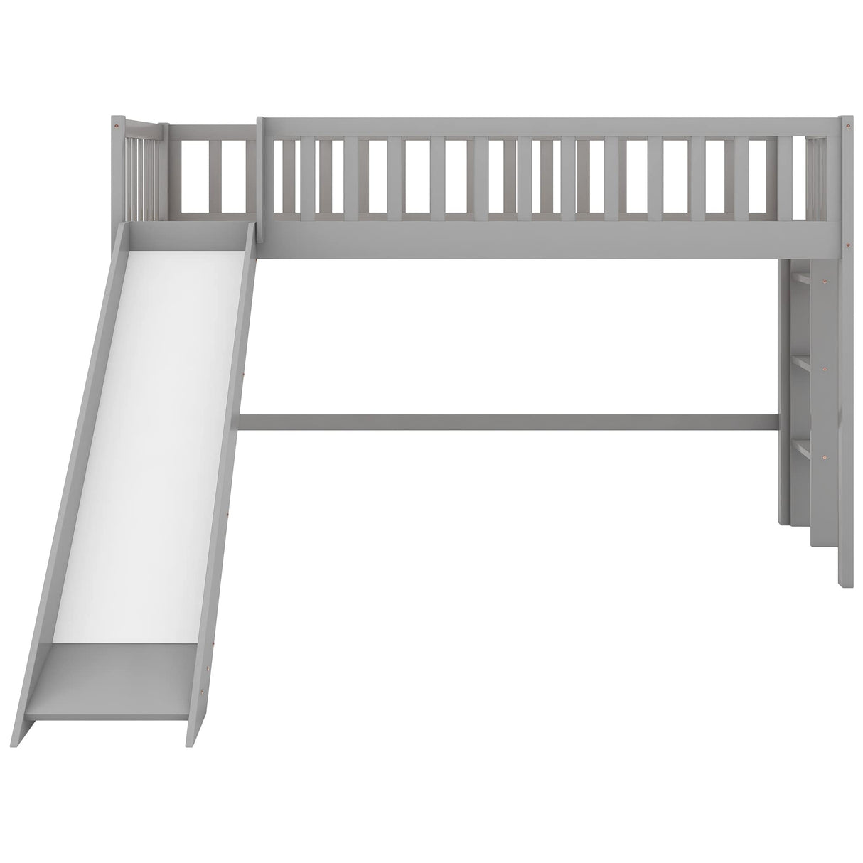 Bellemave Twin Size Loft Bed for Kids,Low Loft Bed with Slide and Ladder,Wood Loft Bed Twin for Girls Boys,Grey Bellemave