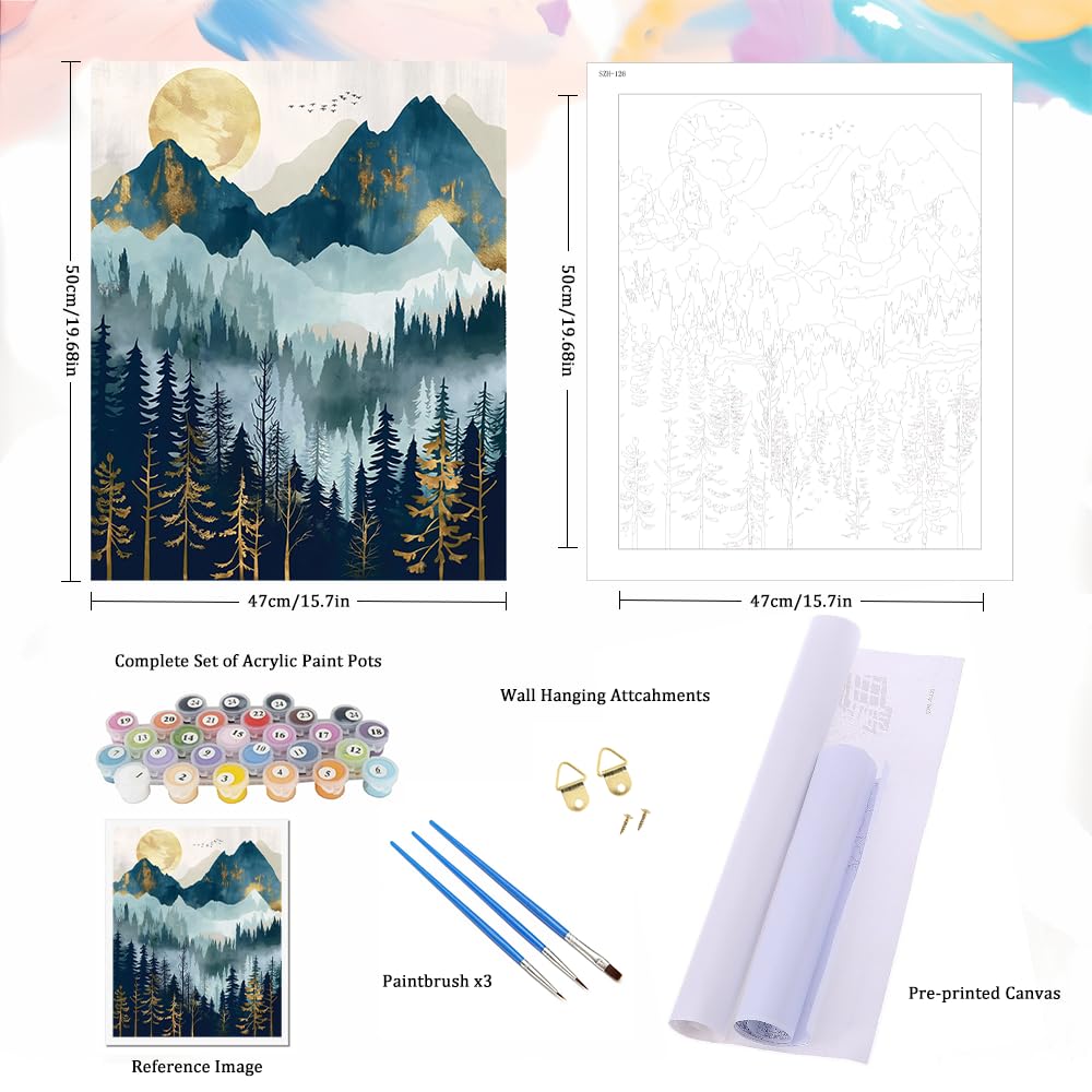 Natuyalo Paint by Numbers Kit for Adults - Abstract Forest DIY Adult Paint by Number Kits Natural Landscape Acrylic Canvas Painting for Adults Beginners Art Crafts Without Frame, 16x20 Inch Natuyalo