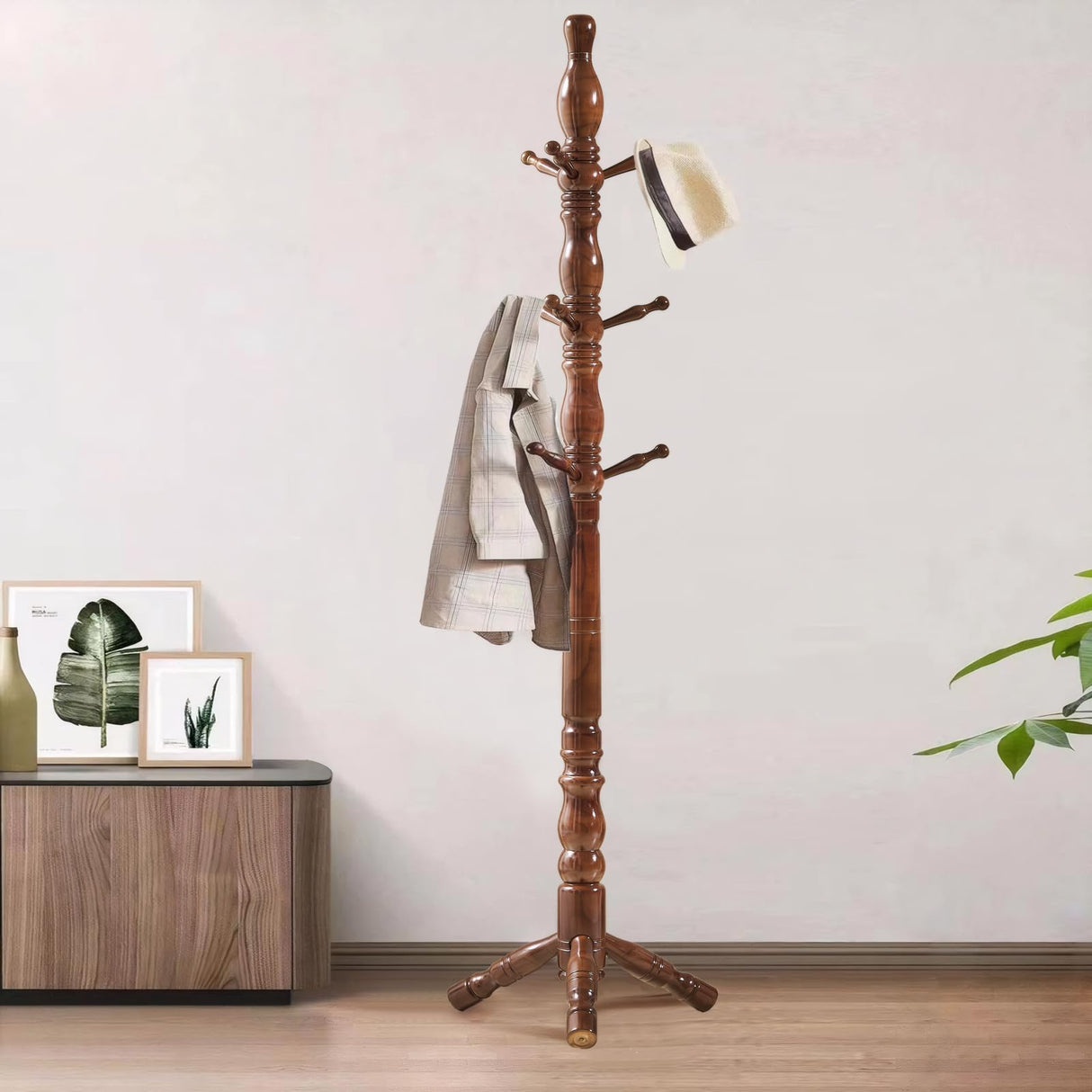SUOHUI Coat Rack, Natural Wood Coat Racks with 3 Height Options and 9 Hooks,Coat Tree Ease of Assembly,Freestanding Hall Tree for Home/Office/Entryway/Hallway (Walnut) SUOHUI