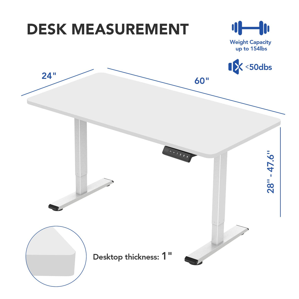 FLEXISPOT EN1 Large Electric Stand Up Desk 60 x 24 inch Whole-Piece Desktop Ergonomic Memory Controller Height Adjustable Standing Desk (White Frame FLEXISPOT