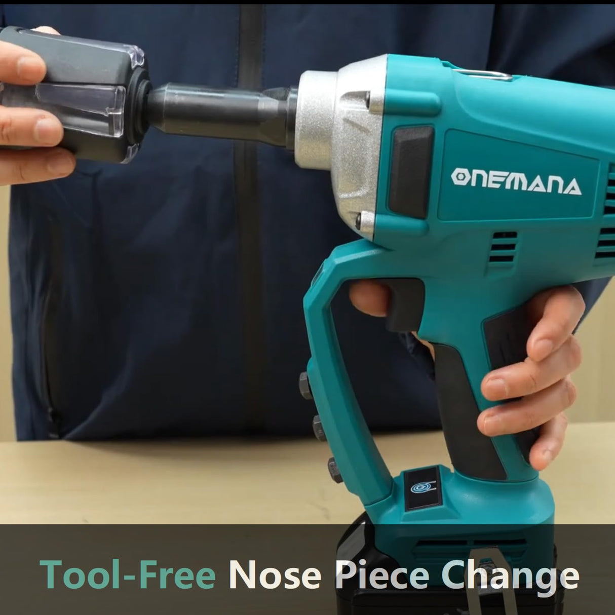 Cordless Rivet Gun Tool, ONEMANA Electric Automatic Rivet Gun Brushless up to 3/16'', Tool-free Nose Piece Change, Compatible with Makita Battery Pack (Bare Tool Only) ONEMANA