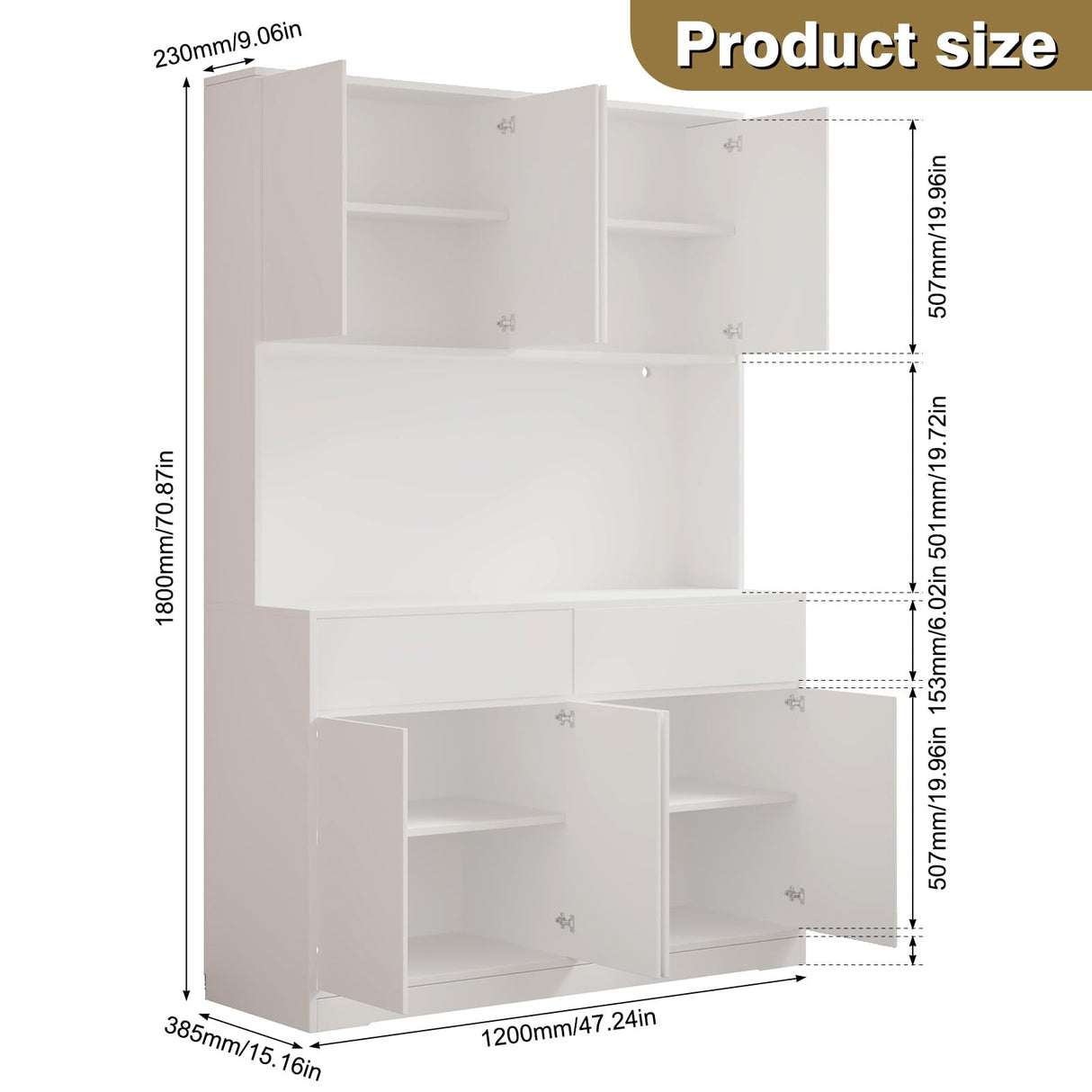 Hlivelood 71" Tall Kitchen Pantry Storage Cabinet w/Power Outlet and Led Light, Large Kitchen Hutch Pantry Cabinet w/ 2 Drawer and 8 Doors,Modern Freestanding Buffet Cabinet for Kitchen,Dining Room Hlivelood