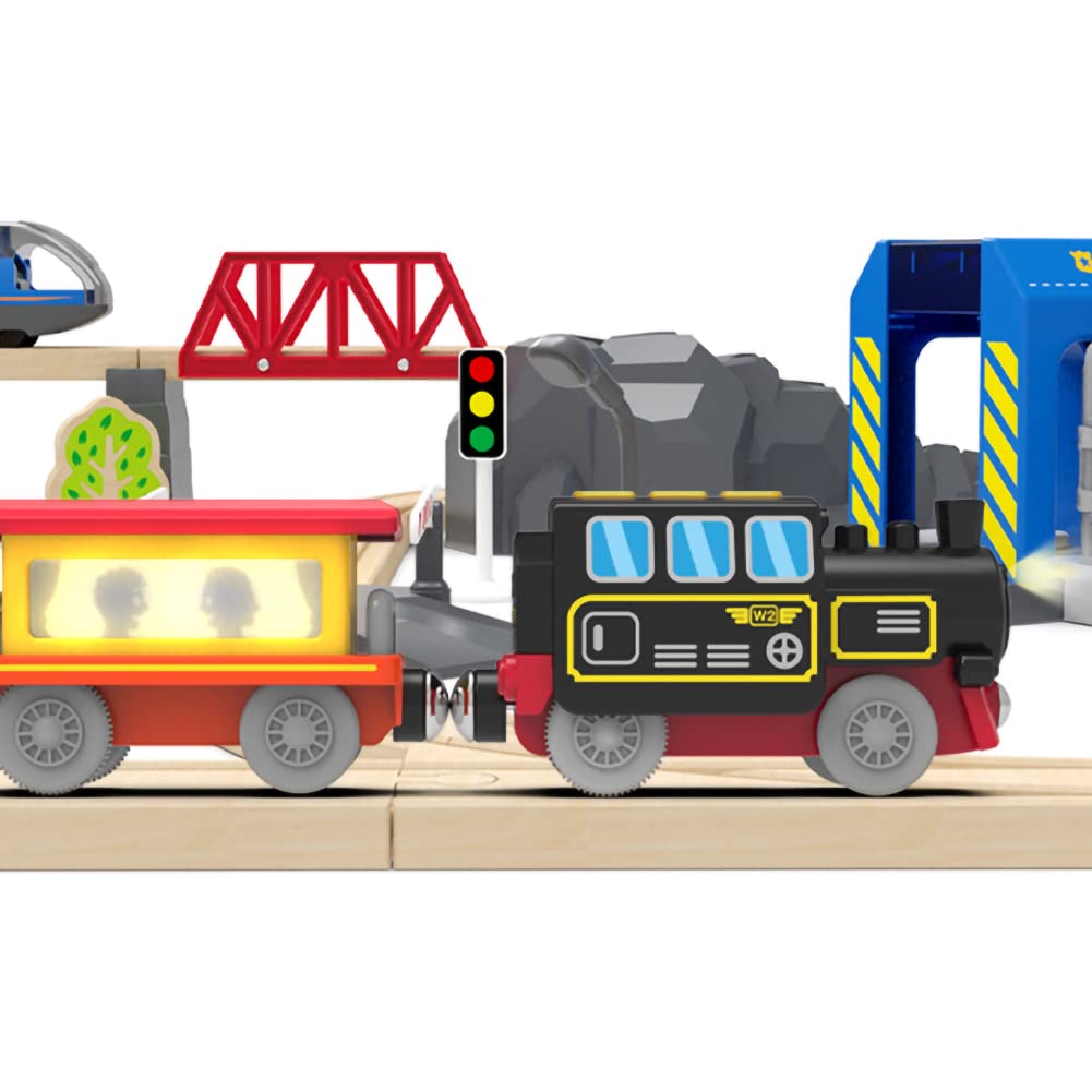 Battery Operated Locomotive Train, Magnetic Train Toy for Wooden Tracks, Motorized Train Compatible with Thomas, Brio, Chuggington, Melissa and Doug (Battery Not Included) Z MAYABBO